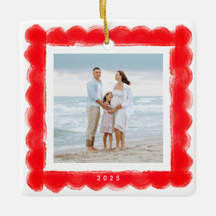 Vet Modern Retro Rood lijst Foto Vierkant Kerstmis Keramisch Ornament