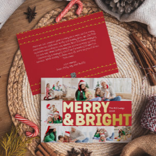 Vet Modern Rood 6 Foto Vrolijk en helder goud Folie Feestdagenkaart