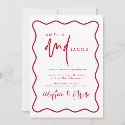 Vet Modern Rood En Roze Huwelijksuitnodiging Kaart (Voorkant)