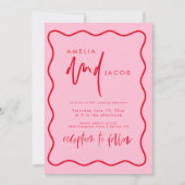 Vet Modern Rood En Roze Huwelijksuitnodiging Kaart (Voorkant)