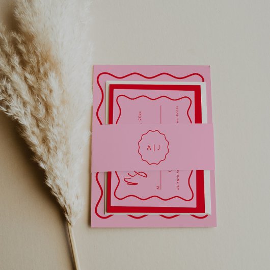 Vet Modern Rood En Roze Huwelijksuitnodiging Uitnodigingen Wikkel