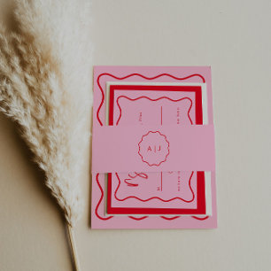 Vet Modern Rood En Roze Huwelijksuitnodiging Uitnodigingen Wikkel