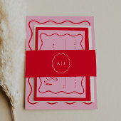 Vet Modern Rood en Roze Monogram Uitnodigingen Wikkel