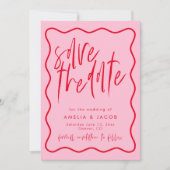 Vet Modern Rood en Roze Save The Date Kaart (Voorkant)