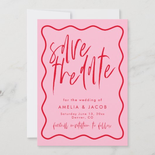 Vet Modern Rood en Roze Save The Date Kaart (Voorkant)