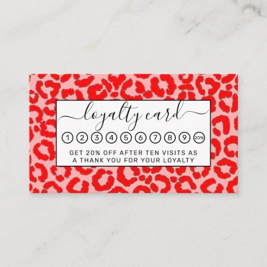 Vet modern rood roze luipaard klantenkaartje (Voorkant)