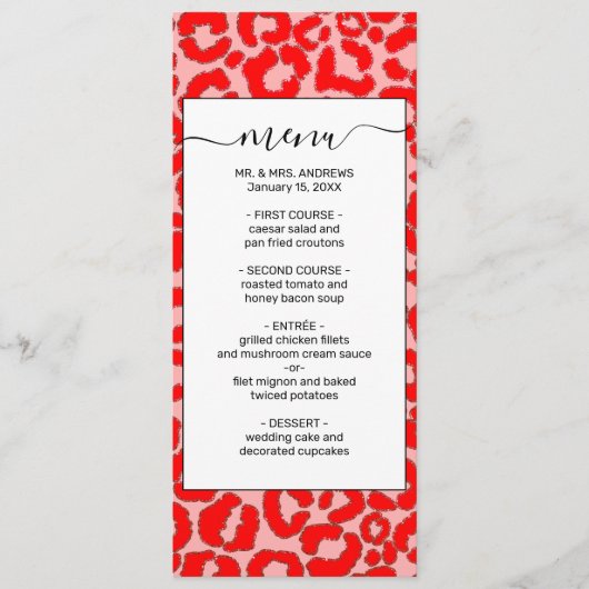 Vet modern rood roze luipaard menu (Voorkant)