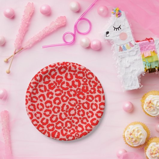 Vet modern rood roze luipaard papieren bordje (Feest)