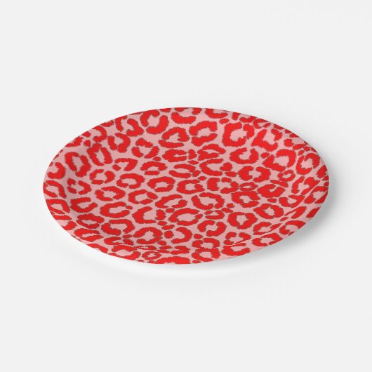 Vet modern rood roze luipaard papieren bordje (Gekanteld)