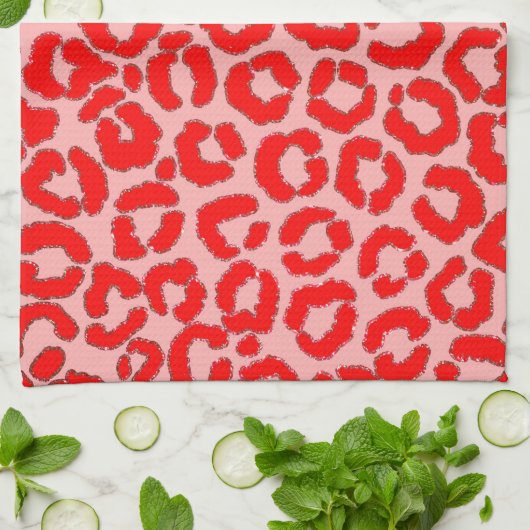 Vet modern rood roze luipaard theedoek (Gevouwen)