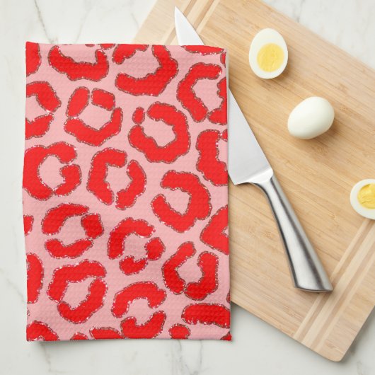 Vet modern rood roze luipaard theedoek (Quarter Fold)