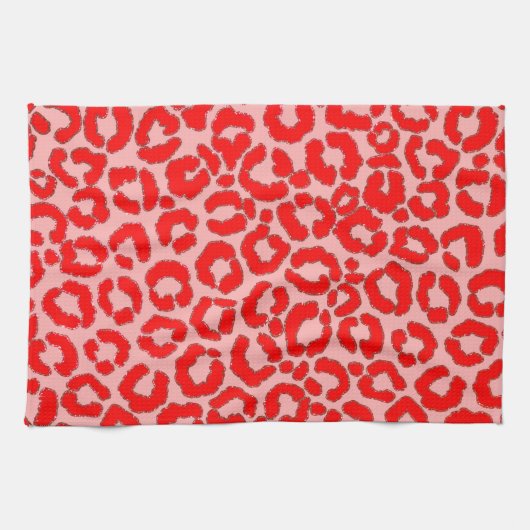 Vet modern rood roze luipaard theedoek (Horizontaal)