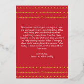 Vet Modern Rood Verticaal Drie Foto Merry Gold Folie Feestdagenkaart (Achterkant)