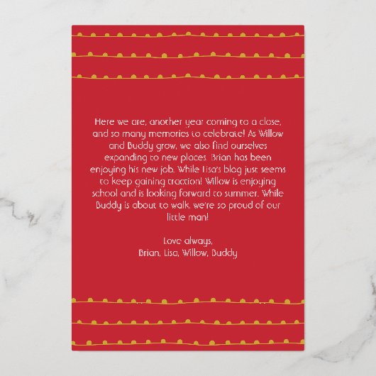 Vet Modern Rood Verticaal Drie Foto Merry Gold Folie Feestdagenkaart (Achterkant)