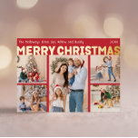 Vet Modern Rood Vijf-foto Merry Christmas Gold Folie Feestdagenkaart<br><div class="desc">Stuur deze feestdagen warme wensen met deze bijzondere en leuke, gedurfde moderne rode vijf-foto Merry Christmas gold folie vakantiekaart. Het eenvoudige en minimalistische ontwerp bevat boho-geïnspireerde elementen in gouden folie. Vier de feestelijke geest van december, dit ontwerp brengt een vrolijke en leuke touch aan elke gelegenheid. De gouden seizoenskleuren en...</div>