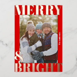 Vet Modern Rood Wit Vrolijk & Helder Foto Folie Feestdagenkaart