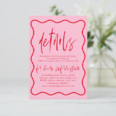 Vet Modern Roze en Rode Golvende Lijst RSVP-kaart Informatiekaartje (Staand voorkant)