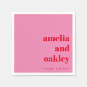 Vet Modern Roze en Rode Retro Custom Wedding Servet (Voorkant)