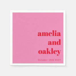 Vet Modern Roze en Rode Retro Custom Wedding Servet