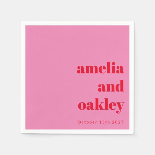 Vet Modern Roze en Rode Retro Custom Wedding Servet (Voorkant)