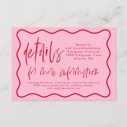 Vet Modern Roze en Rood Golvend Lijst Details Kaar Informatiekaartje (Voorkant)