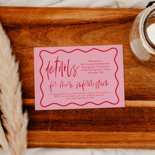 Vet Modern Roze en Rood Golvend Lijst Details Kaar Informatiekaartje