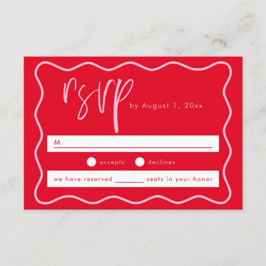 Vet Modern Roze En Rood Squiggle Lijst RSVP-kaart Informatiekaartje (Voorkant)