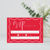 Vet Modern Roze En Rood Squiggle Lijst RSVP-kaart Informatiekaartje (Staand voorkant)