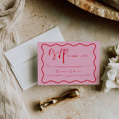 Vet Modern Roze En Rood Squiggle Lijst RSVP-kaart Informatiekaartje