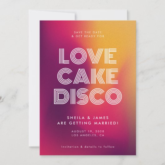 Vet Modern Roze Gele Gradiënt Disco Bruiloft Save The Date (Voorkant)
