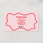 Vet Modern Roze Rood Squiggle Wavy Retro Visitekaartje (Achterkant)