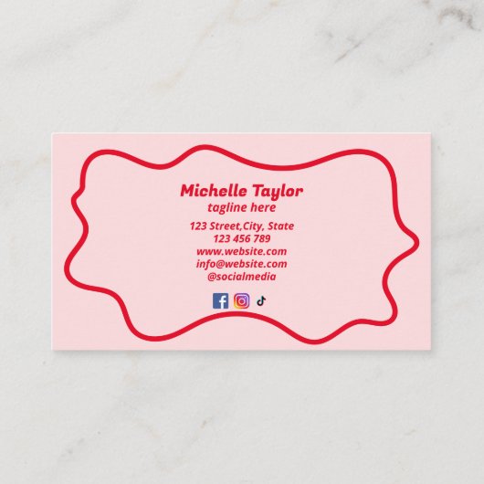Vet Modern Roze Rood Squiggle Wavy Retro Visitekaartje (Achterkant)