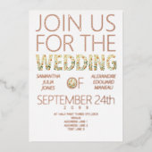 Vet Modern Rustiek Boho Bloemen Groen Bruiloft Folie Uitnodiging (Voorkant)