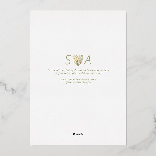 Vet Modern Rustiek Boho Bloemen Groen Bruiloft Folie Uitnodiging (Achterkant)