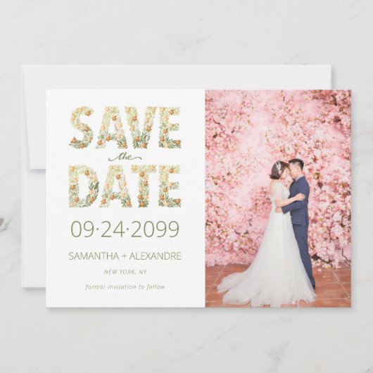 Vet Modern Rustiek Boho Bloemen Groen Bruiloft Save The Date (Voorkant)