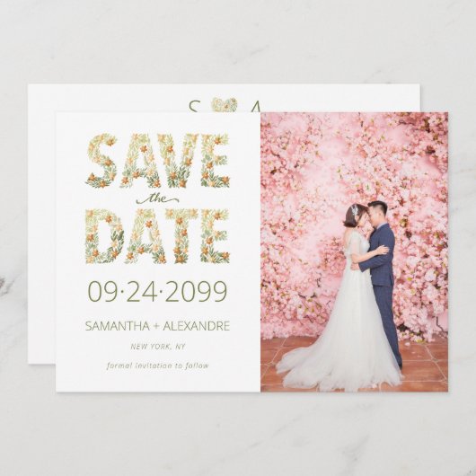 Vet Modern Rustiek Boho Bloemen Groen Bruiloft Save The Date (Voorkant / Achterkant)
