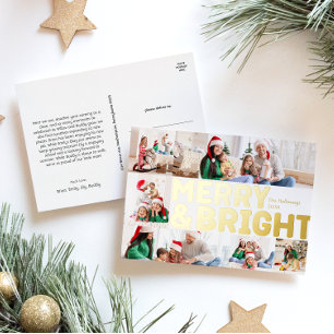 Vet Modern Six-Photo Merry en Bright Gold Folie Feestdagen Briefkaart