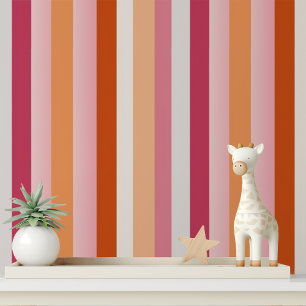 Vet Modern Stripes Roze Sinaasappel Wit Patroon Behang