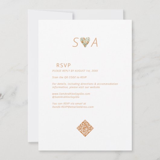 Vet Modern Terracotta Bohemian Groen Bruiloft Kaart (Achterkant)