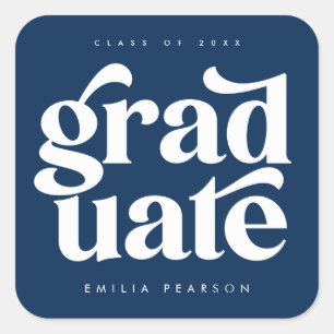 Vet modern Type blauw Afstuderen Vierkante Sticker