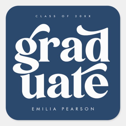 Vet modern Type blauw Afstuderen Vierkante Sticker (Voorkant)