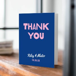 Vet Modern Type Funky Kleurrijke Blauw Roze Huweli Bedankkaart