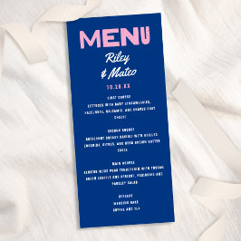 Vet Modern Type Funky Kleurrijke Blauw Roze Huweli Menu
