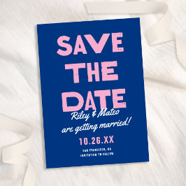 Vet Modern Type Funky Kleurrijke Blauw Roze Huweli Save The Date