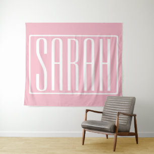 Vet & Modern Uw Naam of Woord Wit/Licht Roze Wandkleed