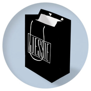 Vet & Modern Uw Naam of Woord   Wit Op Zwart Medium Cadeauzakje