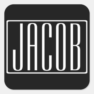 Vet & Modern Uw Naam of Woord   Wit Op Zwart Vierkante Sticker