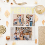 Vet Modern Verticaal Drie Foto Merry Gold Folie Feestdagen Briefkaart<br><div class="desc">Stuur dit vakantieseizoen warme wensen met dit bijzondere en leuke, gedurfde, moderne verticaal drie foto vrolijk gouden folie vakantie briefkaart. Het eenvoudige en minimalistische ontwerp bevat boho-geïnspireerde elementen in gouden folie. Vier de feestelijke geest van december, dit ontwerp brengt een vrolijke en leuke touch aan elke gelegenheid. De gouden seizoenskleuren...</div>