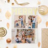 Vet Modern Verticaal Drie Foto Merry Gold Folie Feestdagen Briefkaart
