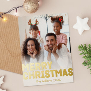 Vet Modern Verticaal Foto Vrolijk Kerstmis Goud Folie Feestdagen Briefkaart